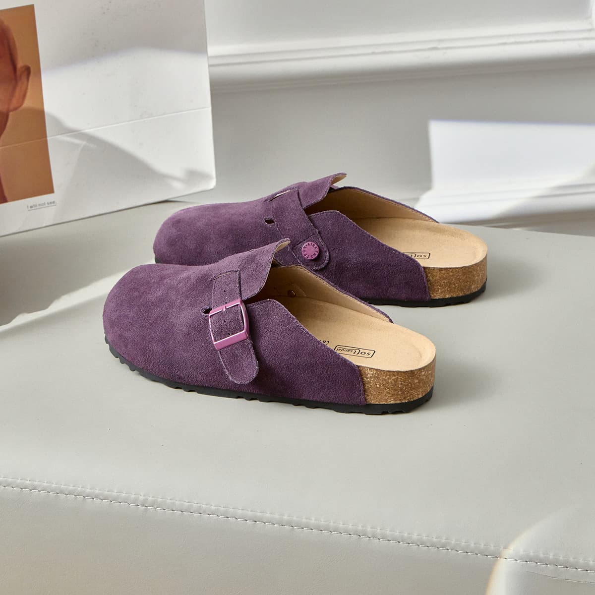 Genuine Leather Birkenstock Women's Cork Raised Sole Sandals Flat Fishing Closed-Toe Half Slippers Japanese Style Birkenstock Shoes