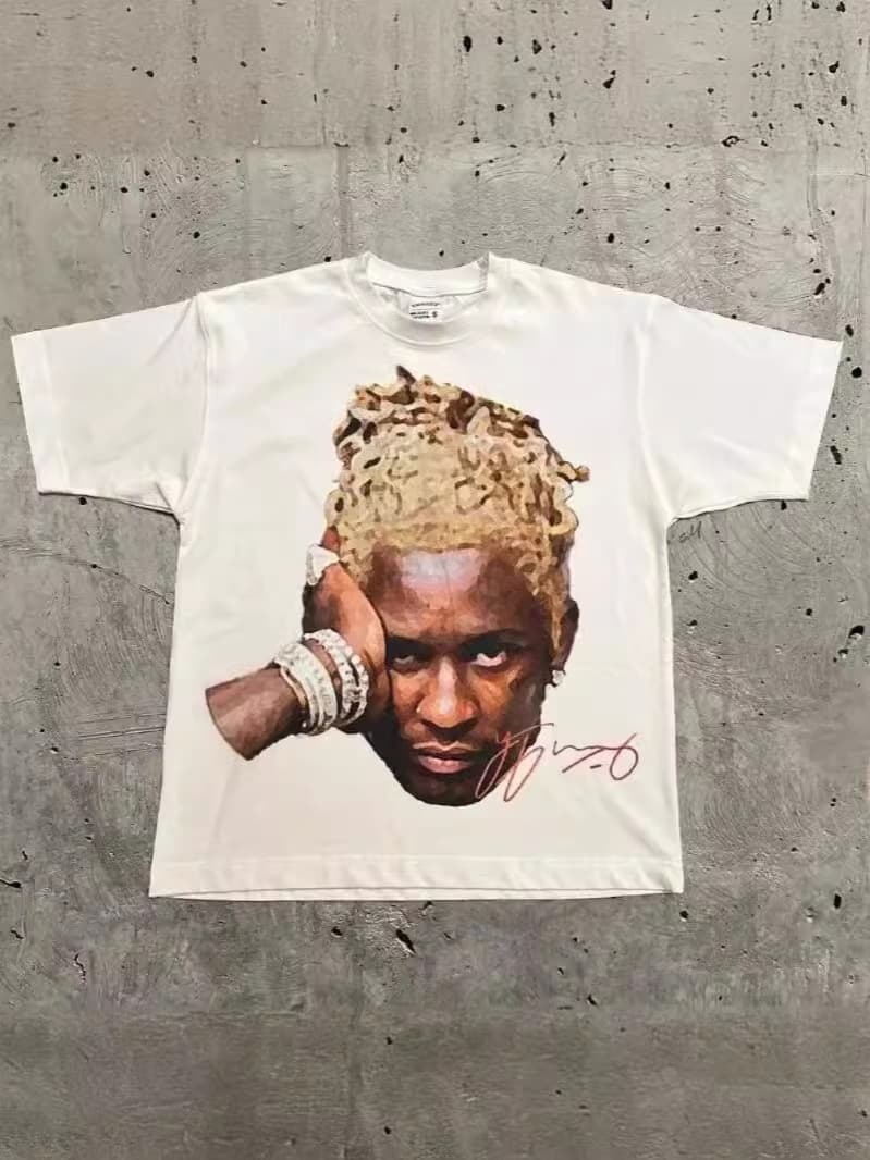 Men's T-Shirt Portrait Print Short Sleeve T-Shirt Y2K Harajuku Hip Hop Couple Casual Loose 2024 Summer Y2K