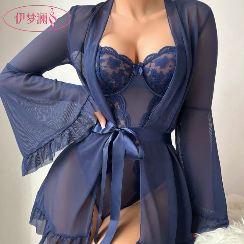 Yi Menglan European and American cross-border sexy pajamas women's nightgown Amazon lace mesh flirting sexy underwear wholesale