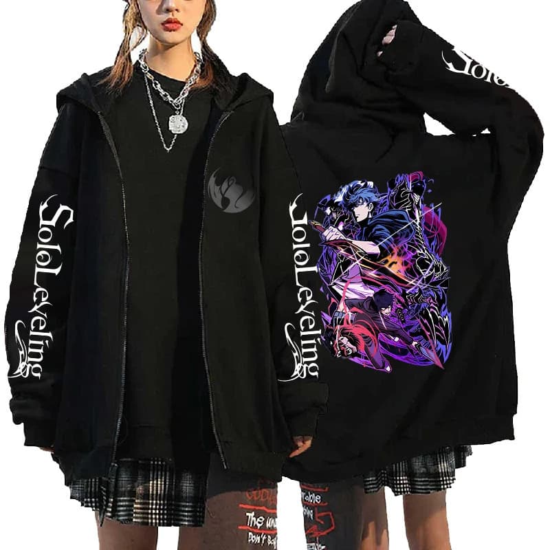 【Cross-border EU Size】Manga Solo Leveling Graphic Zip Up Hoodie Sung