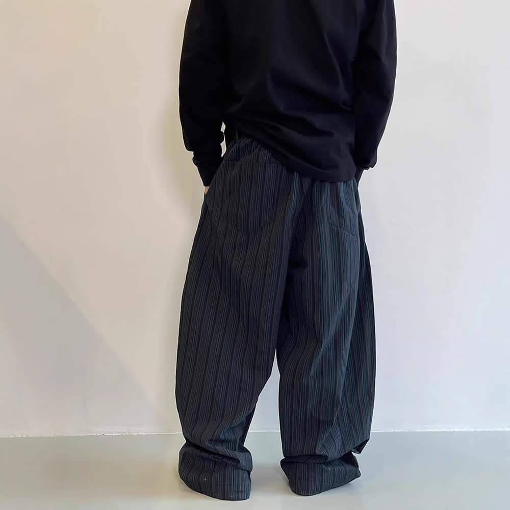 Loose Men's Casual Pants Spring Autumn New Style Vintage Knife Edge High Waist Trousers Vertical Stripes Floor Length