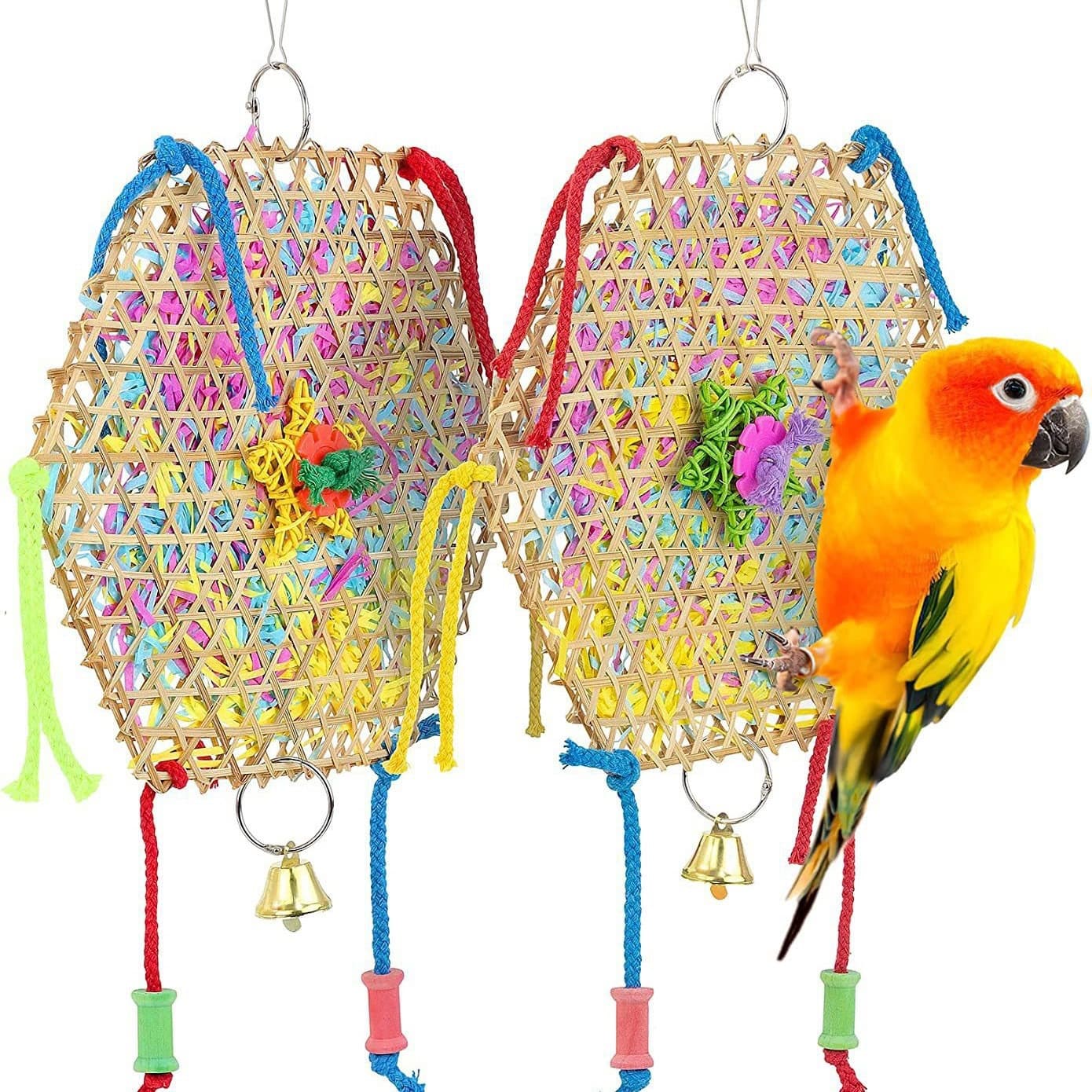 Parrot Toy Colorful Chewing Paper Bamboo Drawn Toy Paper Hanging Birdcage Accessories