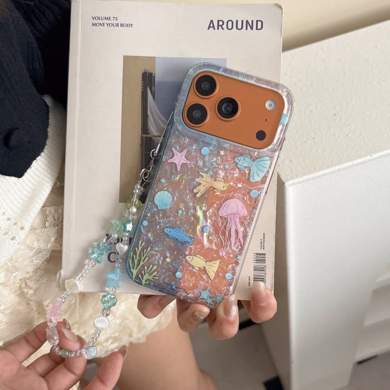 Ocean Shell Pattern Jellyfish Fish 17 Pro Max Phone Case Compatible with Apple 16 Pro Max Dual Layer 15 Pro Max