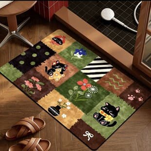Retro Cartoon Diatom Mud Doormat Non-Slip Water-Absorbent Wear-Resistant Mat for Bathroom Entrance Moisture-Proof and Anti-Mold Bathroom Floor Mat