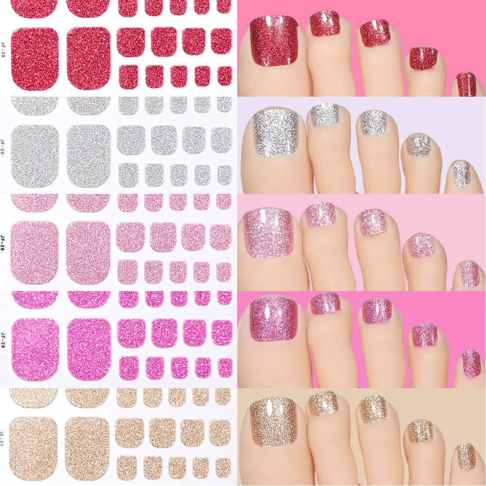 Cross-Border 22 Stickers Flash Solid Color Toenail Stickers 5 Colors Square Short Toenail Stickers Waterproof Toenail Polish Stickers Manicure Stickers