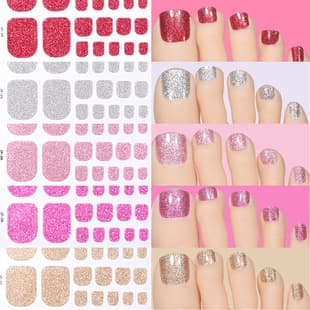 Cross-border 22-piece Flash Solid Color Toenail Stickers, 5 Colors, Square Short Toenail Stickers, Waterproof Toenail Polish Stickers, Nail Art Stickers