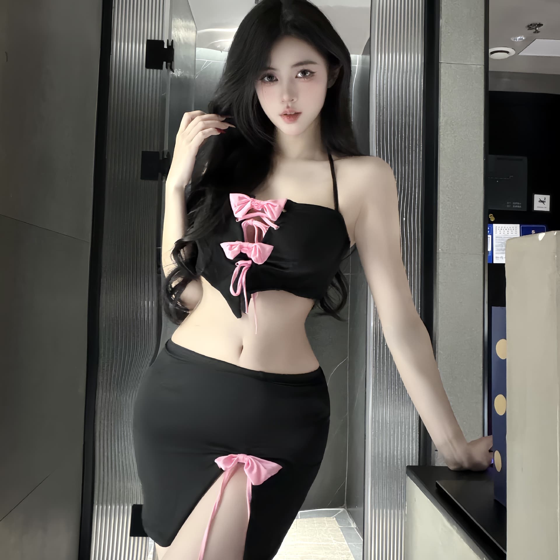 Sexy Lingerie Women's Butterfly Bow Halter Neck Pure Desire Slip Dress Temptation Set Factory Direct 6749