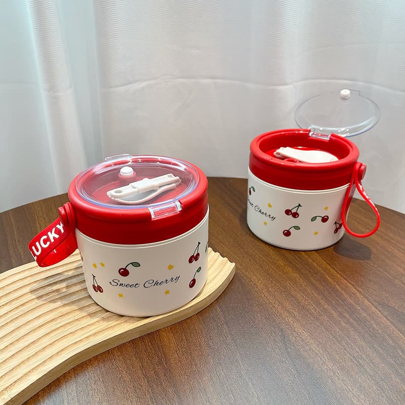 Stainless Steel Cherry Lunch Box Insulated Heat Preservation Bento Box Microwave-Safe Sealed Large Capacity Meal Container
