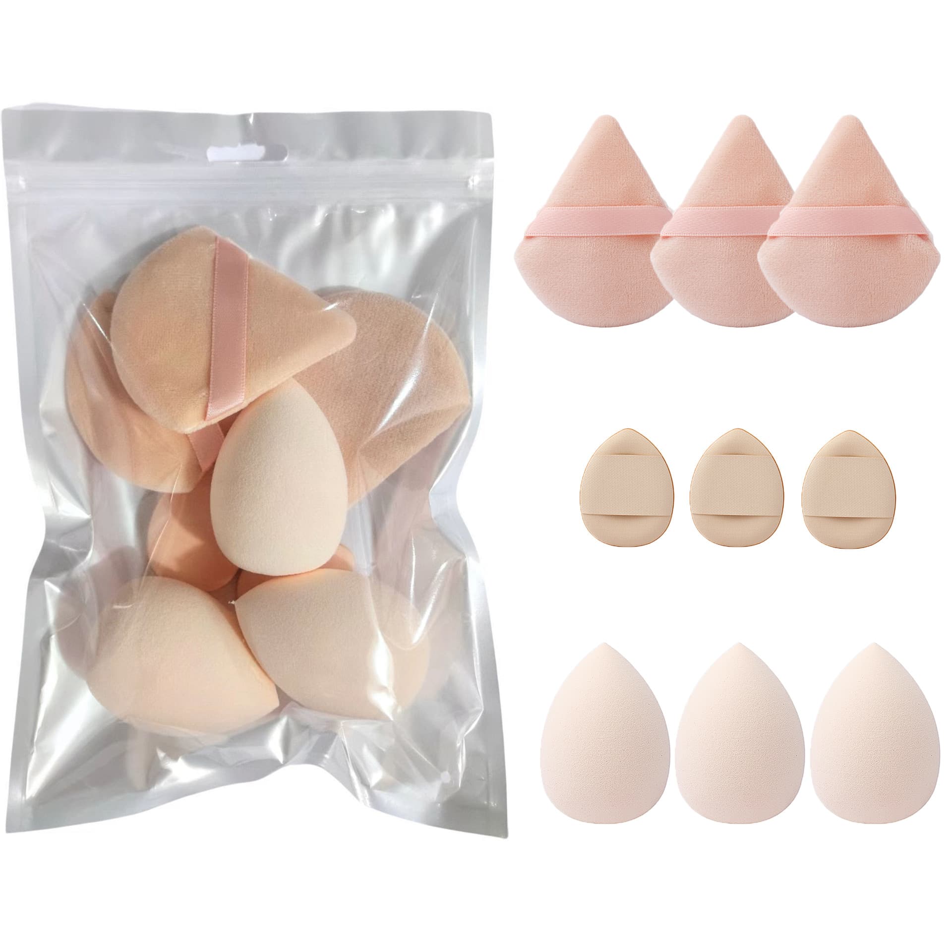 Cross-border popular solid color 9-piece powder puff set, beauty egg, thumb puff, finger puff, cotton triangle puff