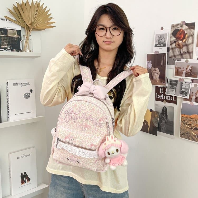Melody Girly High-Appeal Korean-Style Printed Backpack, Daily Versatile Large-Capacity School Bag for Middle School Students