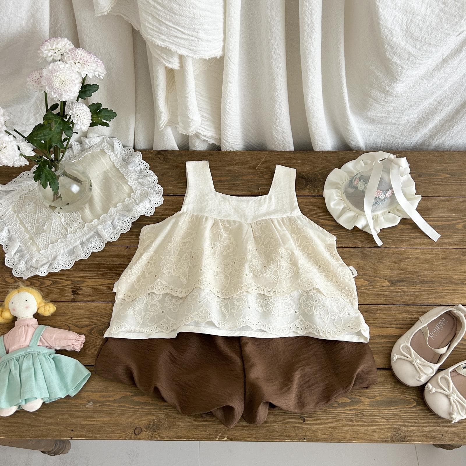 Toddler Thin Summer Outfit 2026 New Little Girl Fashion Jacquard Lace Camisole and Shorts Two-Piece Set Girls' Clothing