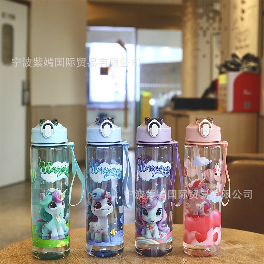 Cross-border 750ml Women's Cup, Designer Niche Straw Cup, High-Aesthetic Tea Cup with Cartoon Pattern, Large Water Bottle