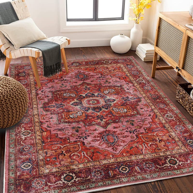 TEMU Amazon Bohemian Living Room Carpet Retro Ethnic Style Non-slip Bedroom Bedside Blanket Easy-care Foot Mat