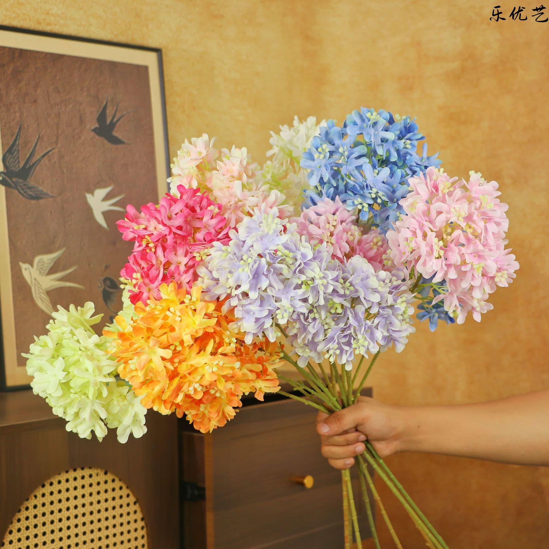 Single Branch Star Hydrangea Artificial Flower Wholesale Large Garden Waterfall Decorative Styling Fake Flower 3D Film Hydrangea Fake Flower