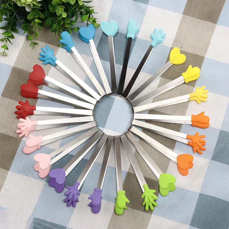 Factory Made Stainless Steel + Silicone Snack Tongs, 220-degree High-temperature Food Tongs, Creative Food-grade Silicone Ice Tongs