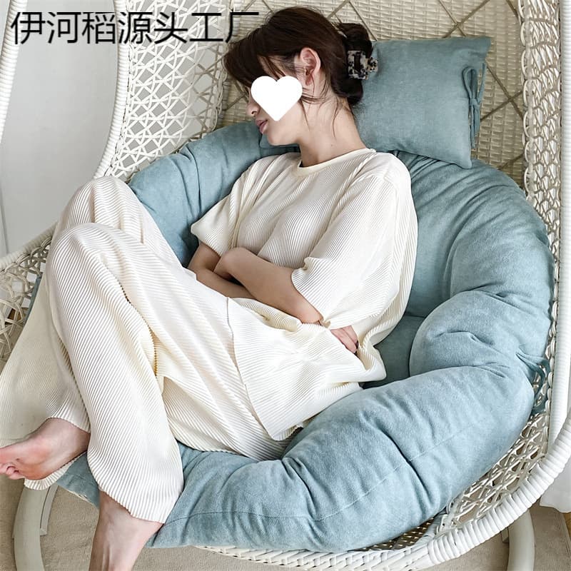 Trendy Solid Color Hammock Swing Cushion for Bird's Nest Swing Chair, Round Single Seat Cushion with Backrest Pillow