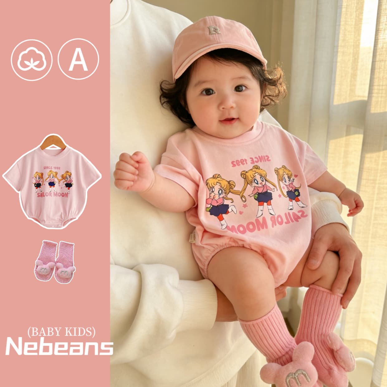3-6-9-12 Months Pink Beautiful Baby Girl Romper Set Cotton Soft Outdoor Wear Jumpsuit