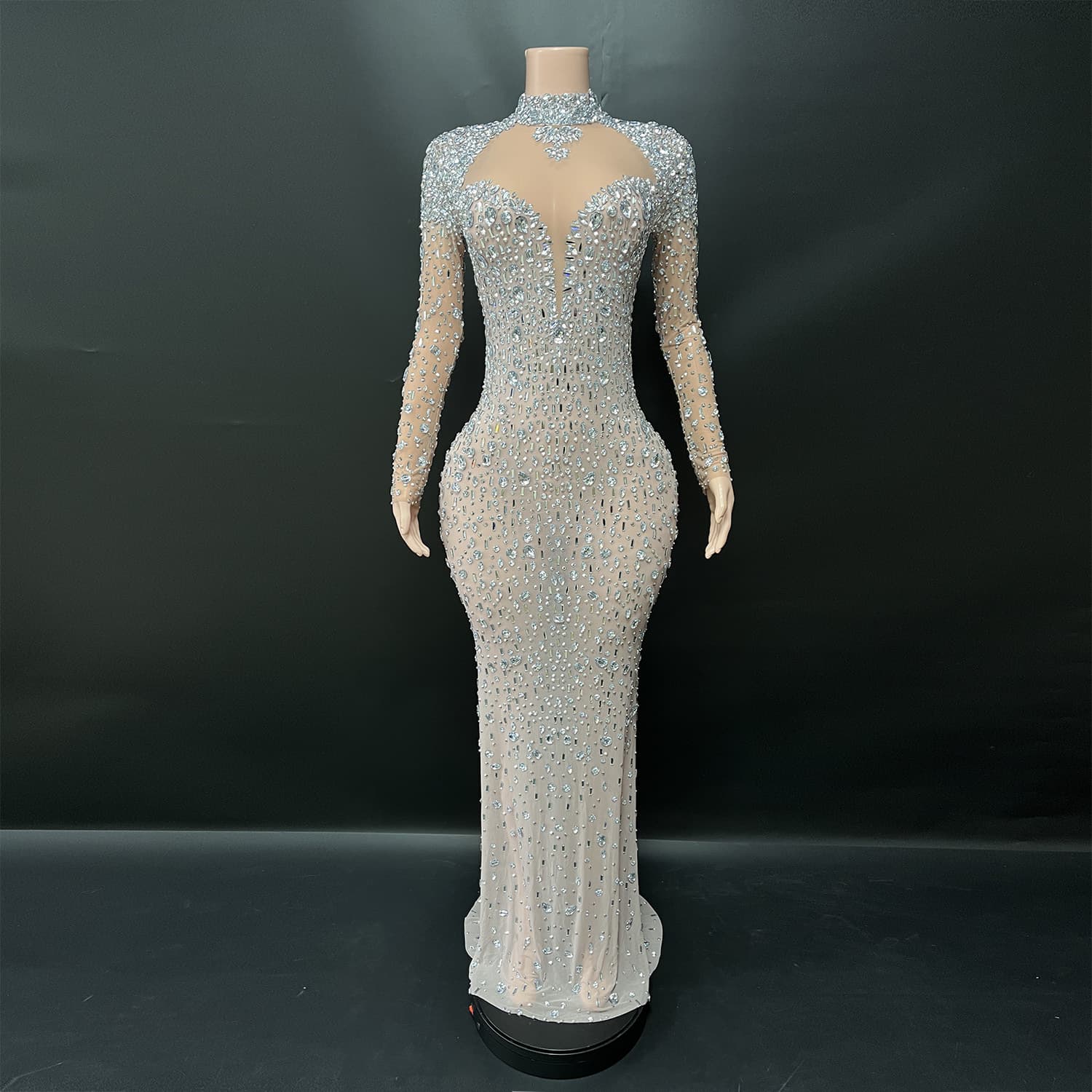 French Heavy Luxury Sparkling Rhinestone Long Dress for Party, Hosting, Annual Meeting, Engagement, Light Wedding, and Toasting Gown