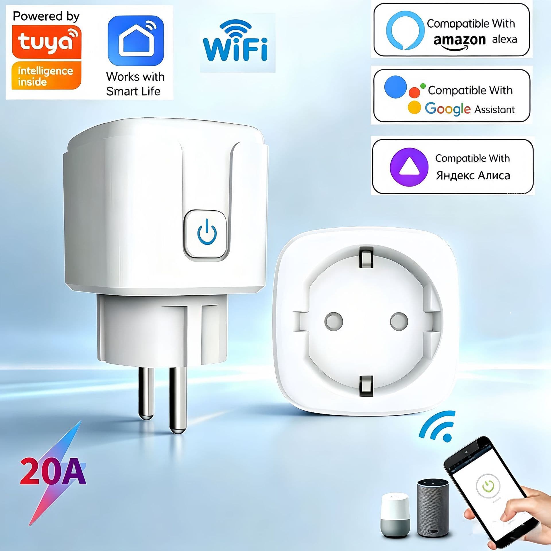 European standard socket Tuya smart European standard socket tuyaWiFi time switch remote Alexa with metering factory