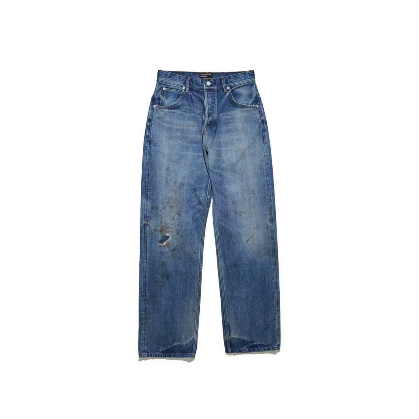 26Fw European and American High Street Style, Rich Kid Vintage Mud-Stained Patchwork Loose Straight-Leg Jeans, Men's Ripped Pants