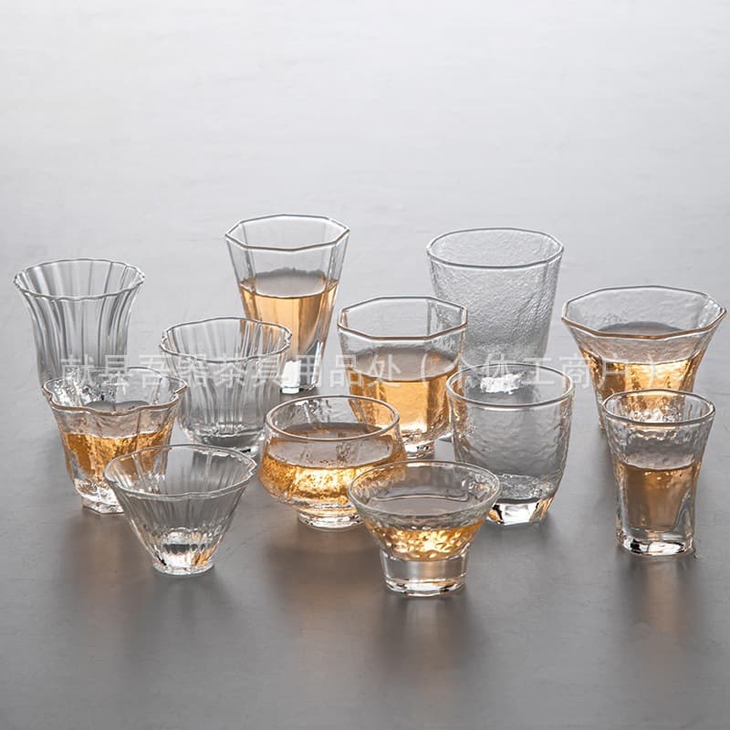 Japanese Hammered Pattern Tea Set Handmade Heat-resistant Glass Vertical Stripe Small Tasting Cup Tea Cup Coffee Cup Gongfu Teacup