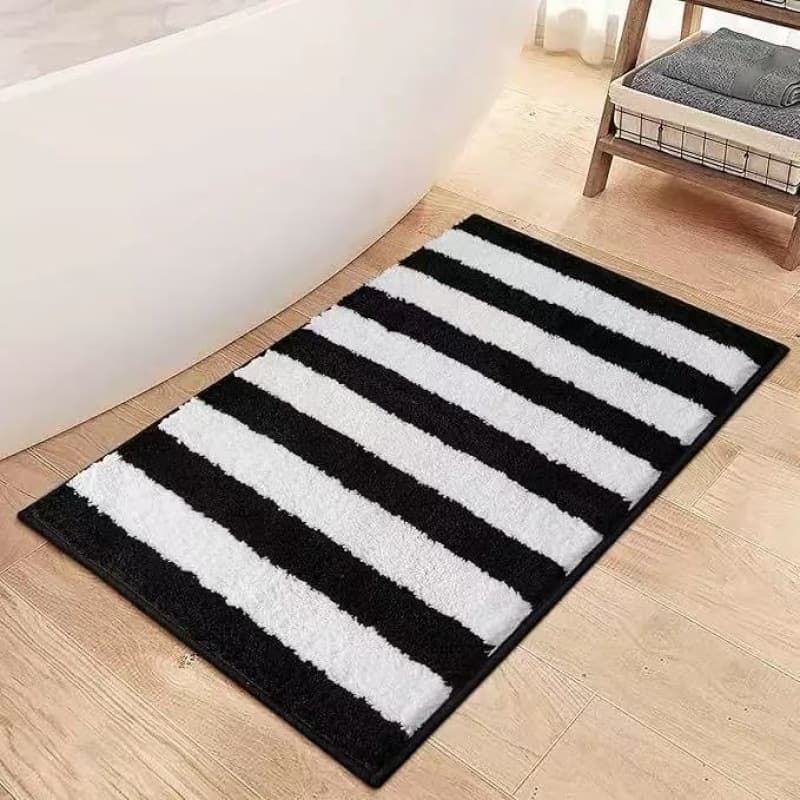 Cross-border minimalist bathroom kitchen faux cashmere rug black white gray stripe printed absorbent non-slip entrance doormat