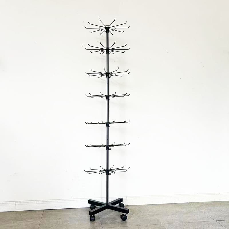 Seven-tier jewelry display rack, sock hanger, keychain and stationery display stand, multi-level rotating rack with wheels
