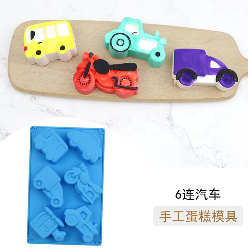 Miaozi 6-Cavity Assorted Car Truck Gypsum Silicone Mold Cake Dessert Baking Mold Handmade Soap Mold