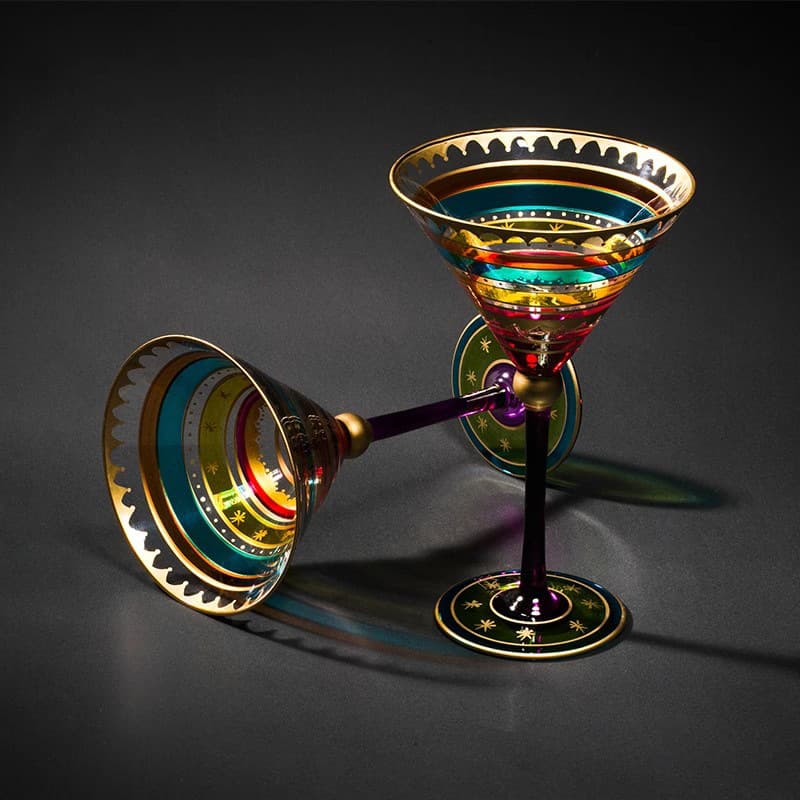 European Style Painted Martini Cocktail Cup Bar Home High Foot Glass Crystal Glass Vintage Classic Wine Utensils