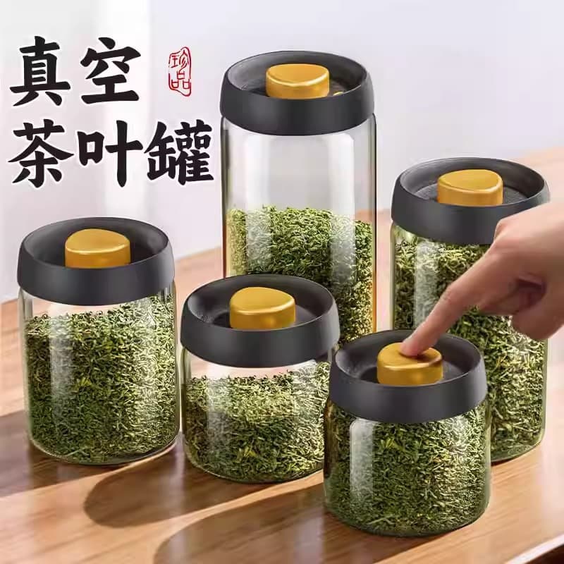 Vacuum Sealed Tea Canister Food-Grade Glass Airtight Jar Large Capacity Coffee Can Coffee Bean Storage Container