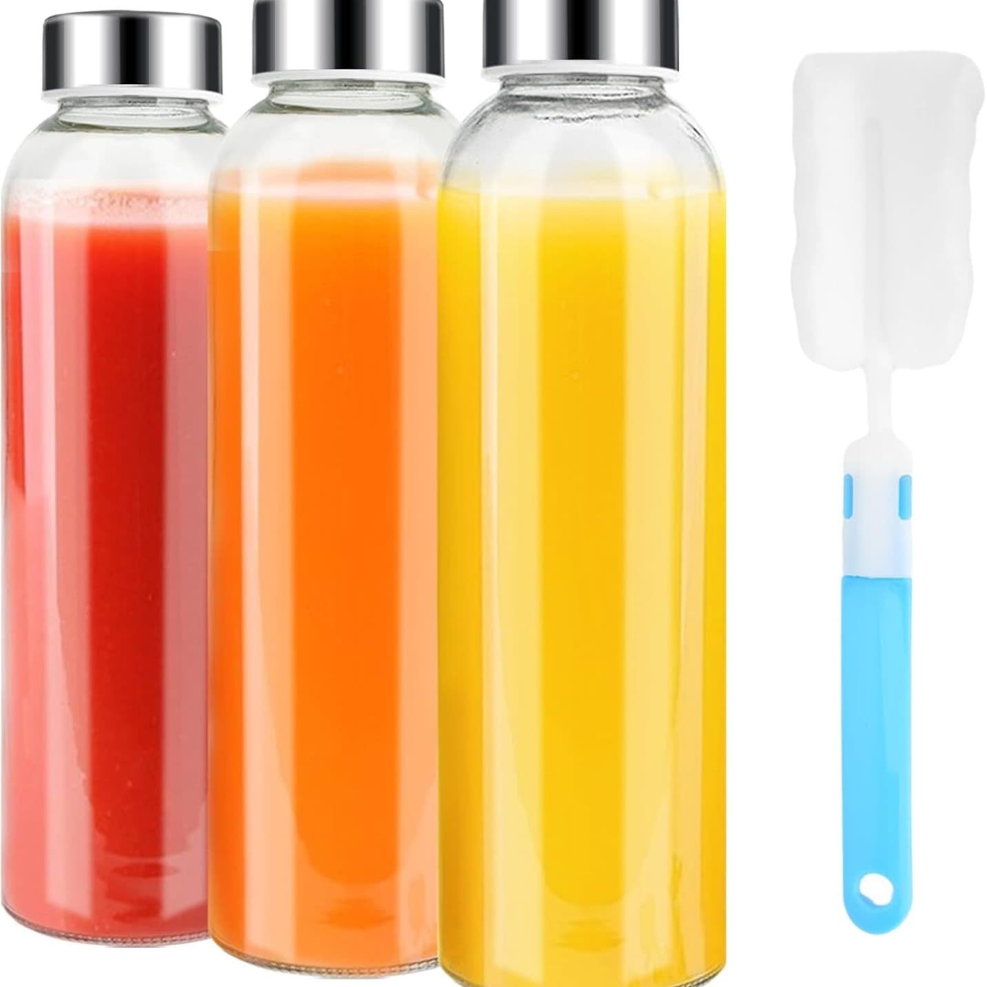 Amazon 18oz Water Bottle 6-Pack 500ml Clear Glass Juice Bottle Drink Juice Fruit Tea Cup with Lid Leak-Proof