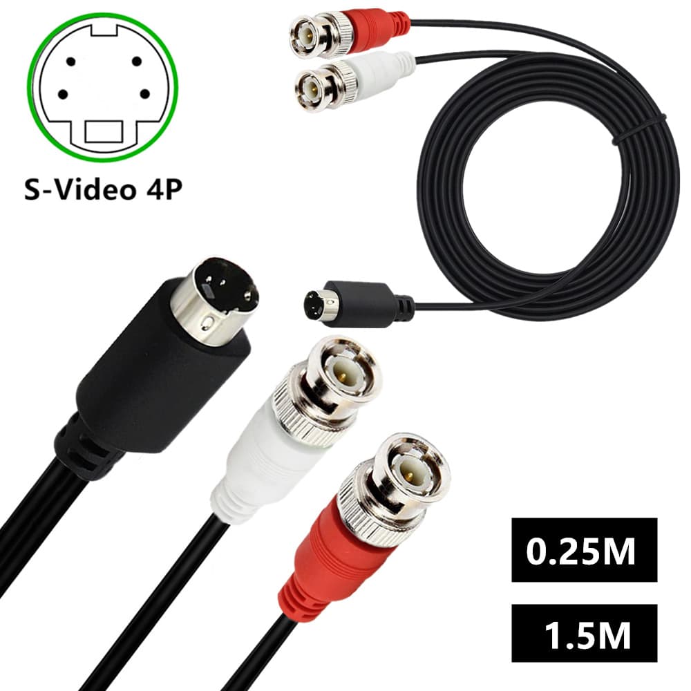 Capture Card Monitor Connection Cable 1-to-2 Video S-Video 4P Mini 4P to 2 BNC Male