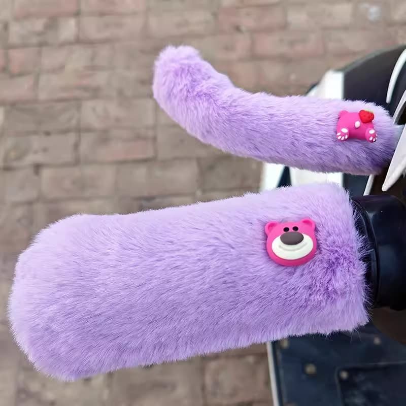 Plush, warm, cute cartoon handrails for electric vehicles, motorcycles, tricycles, and other vehicles - anti-slip and protective.