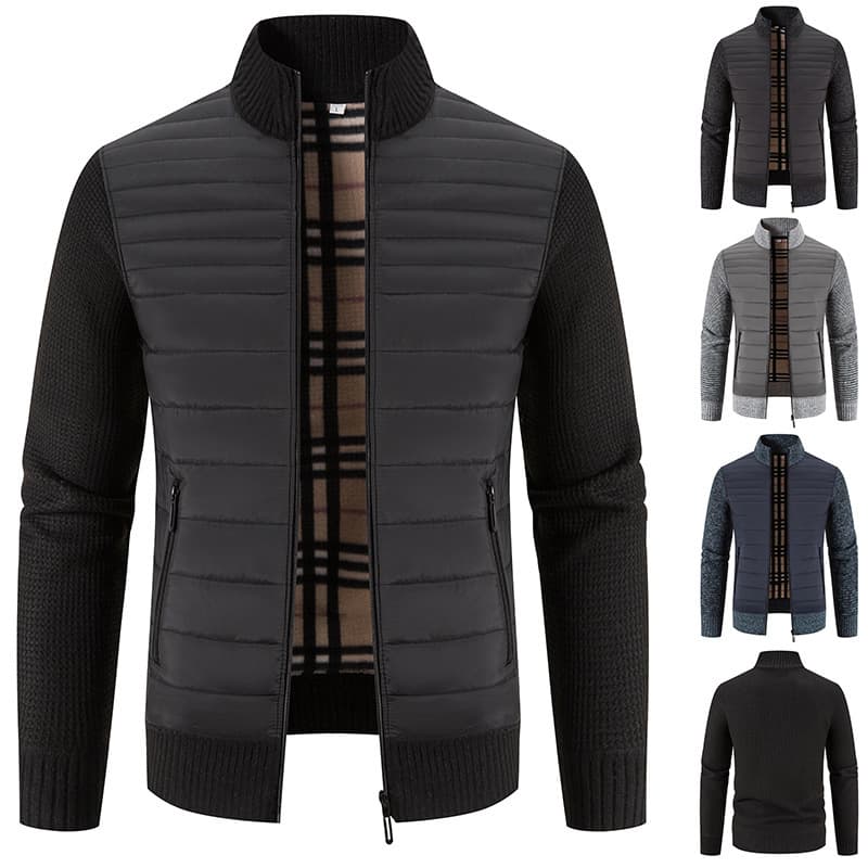Cross-Border Supply of New Winter Men's Sweaters, Knitted Sweaters, Patchwork Stand-Up Collar Cardigans, Men's Casual Jackets and Coats Wholesale