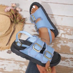 Women's Lightweight Outdoor Plus Size Sandals 2026 Summer New Thick Sole Retro Double Buckle Beach Sandals