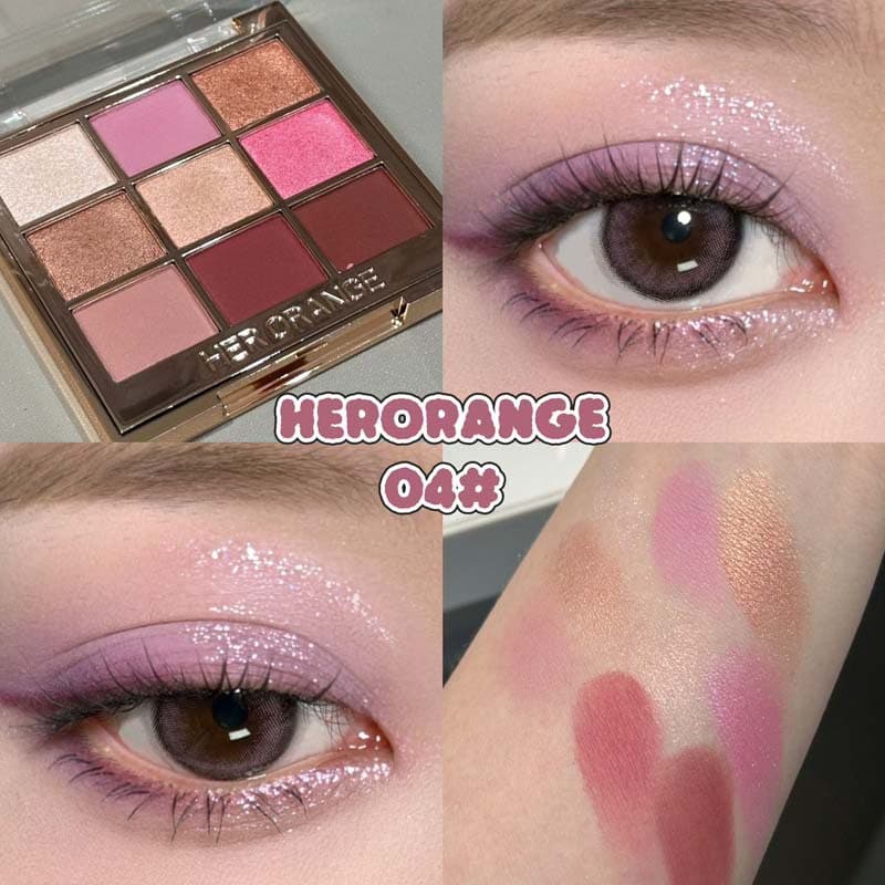HERORANGE Luxurious Nine-Color Eyeshadow Palette Shimmer Matte Fine Glitter Long-Lasting Highly Pigmented Low Fallout All-in-One Eyeshadow