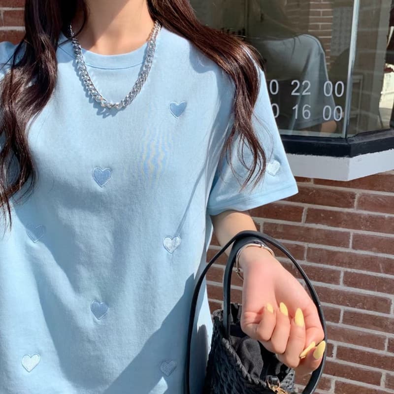 Short Sleeve T-Shirt Women's Summer Fashion Round Neck Embroidered Loose Korean Style Top Women's Clothing Elegant Commute Style