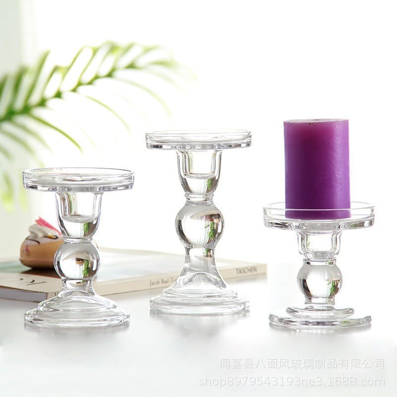 Medium Glass Candle Holder European Style Restaurant Blown High-Foot Candle Holder Glass Craft