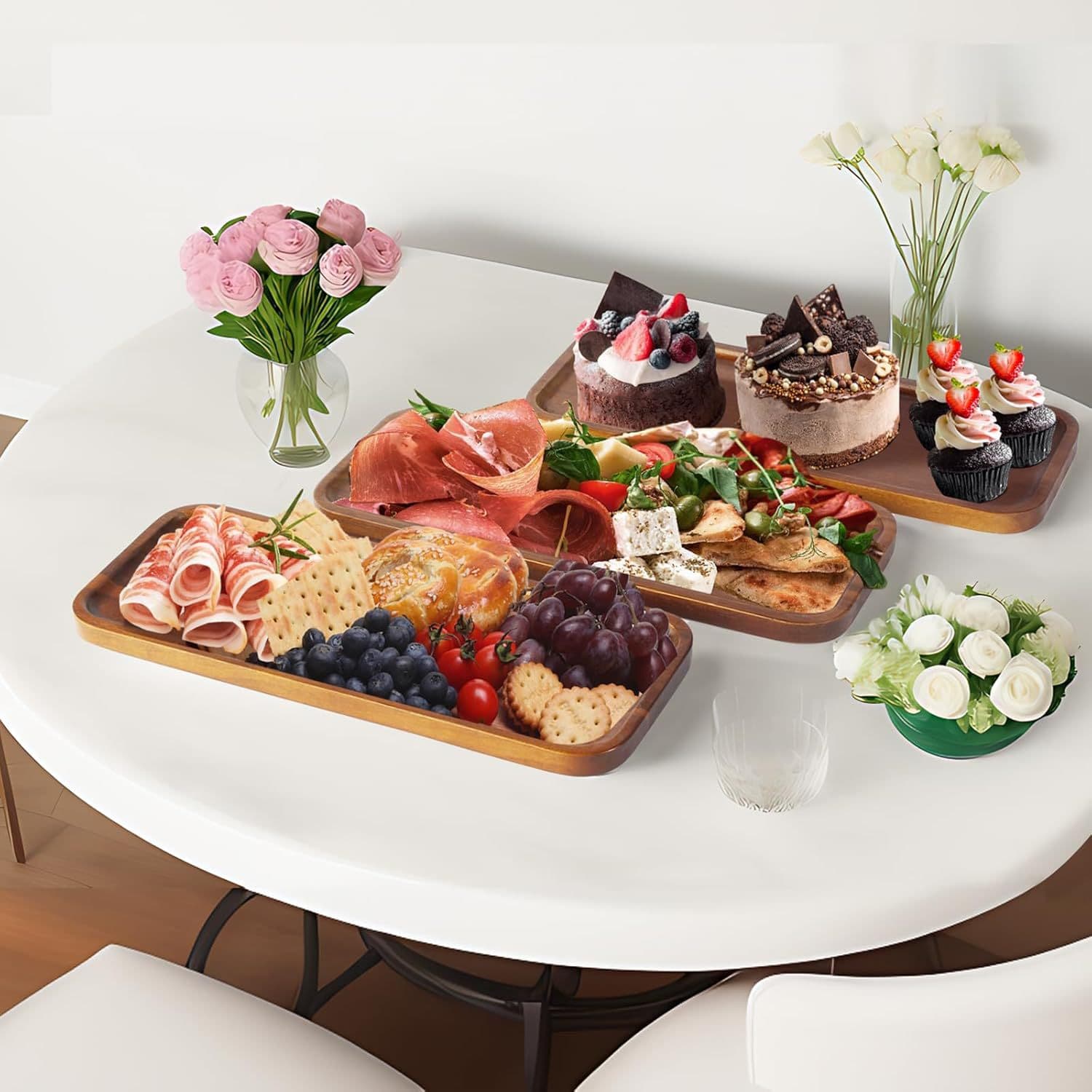 Cross-border Acacia Wood Home Serving Tray, Deli Plate, Dessert Fruit Plate, Kitchen Storage, Wooden Simple Rectangular