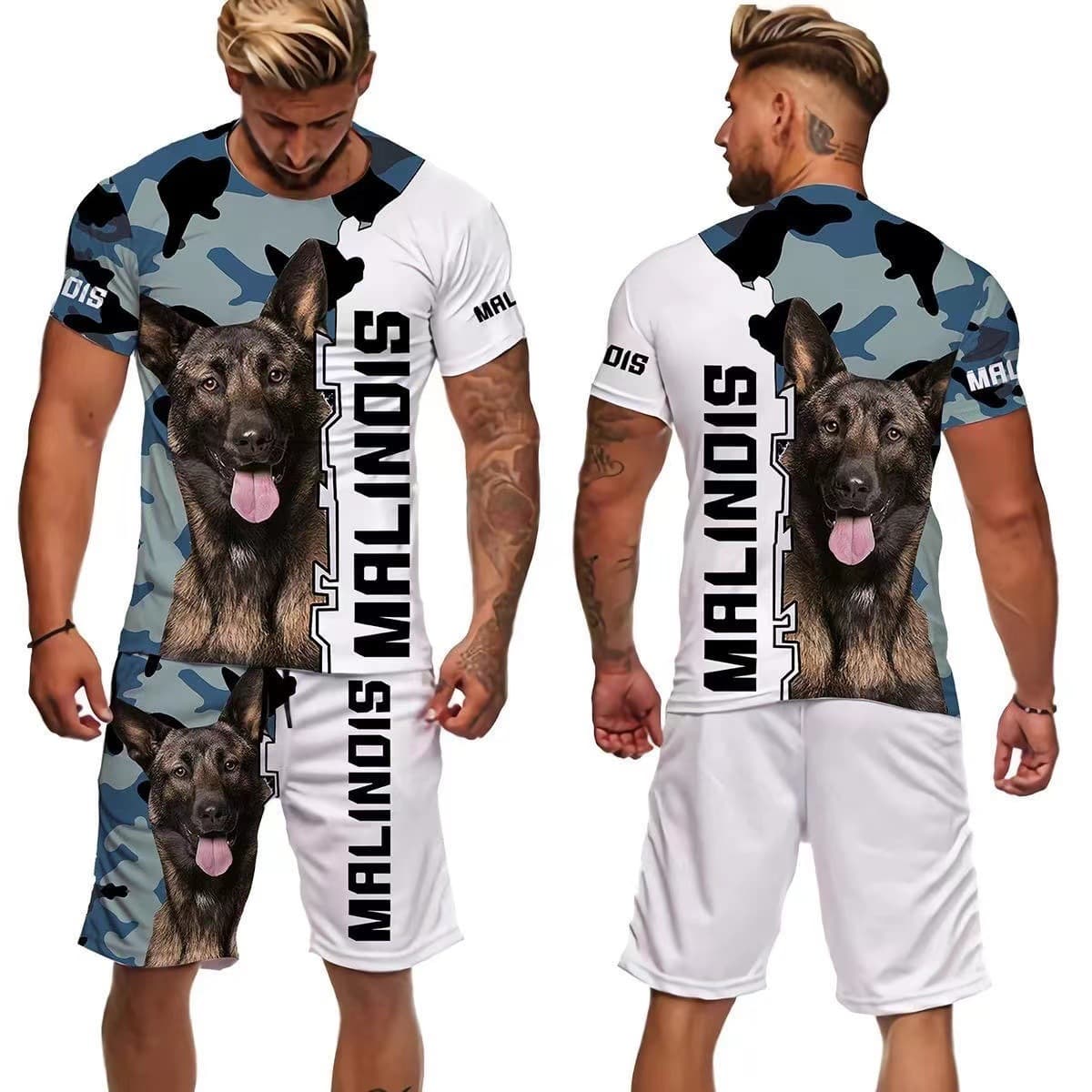 European and American Rottweiler lion head 3D printed T-shirt shorts suit sports casual short-sleeved suit one piece drop shipping