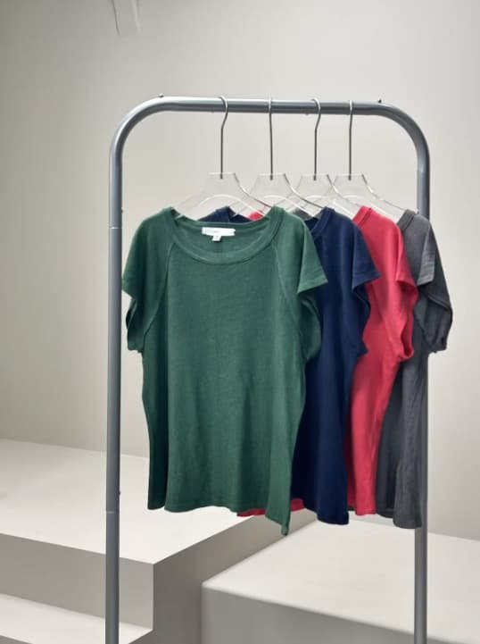 【C3964】Women's Short-Sleeve Top, Knitted Cotton, Raglan Sleeves, Distressed Color (Made in the UK)