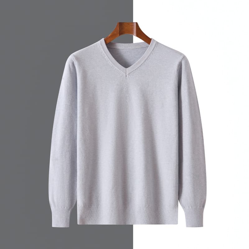 Men's Cashmere V-Neck Sweater, Autumn Winter Pullover Business Casual Knit Top Base Layer