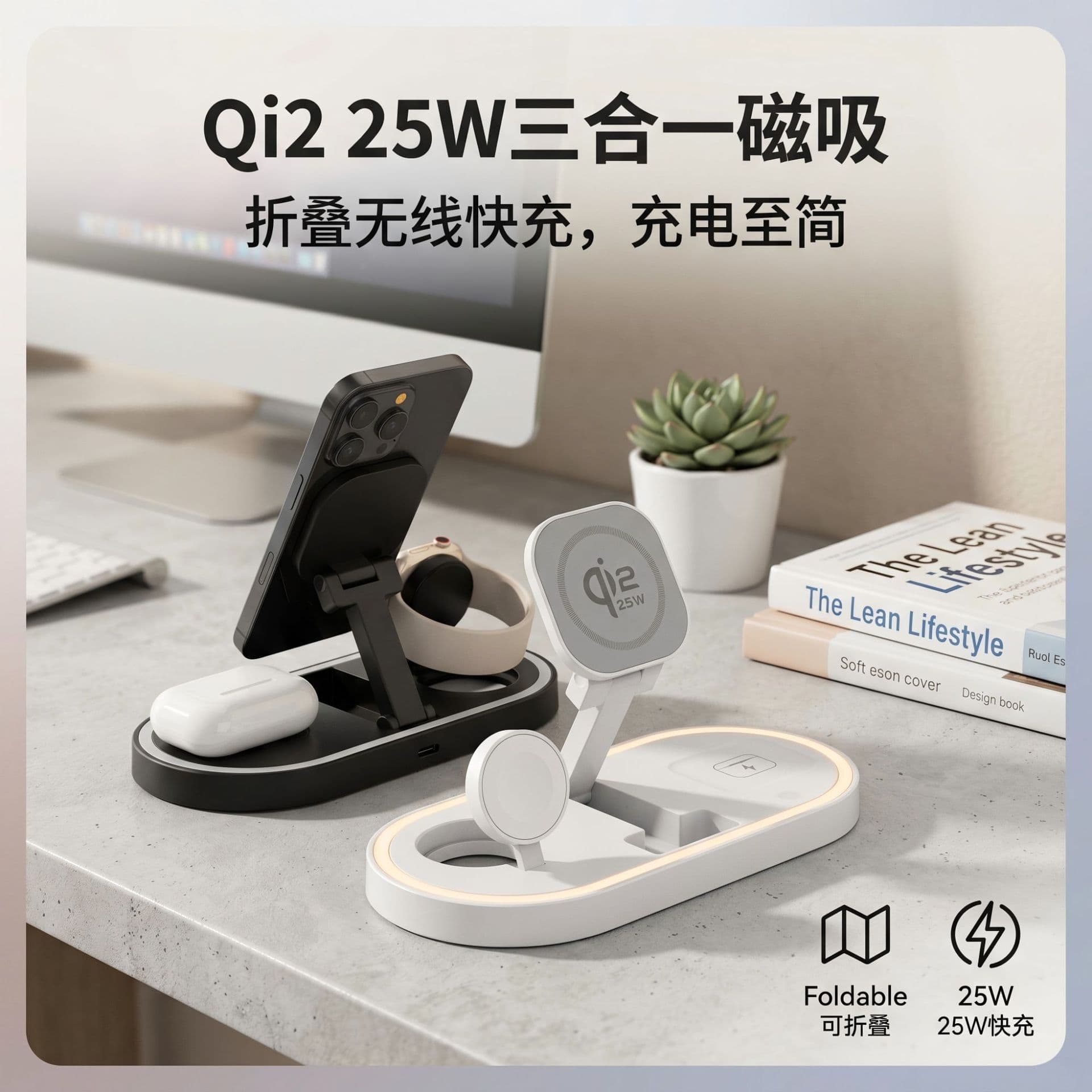 QI2.2 Cross-border Magnetic Magsafe Multifunctional Folding Storage 25W Wireless Charger Mobile Phone Watch Headphones