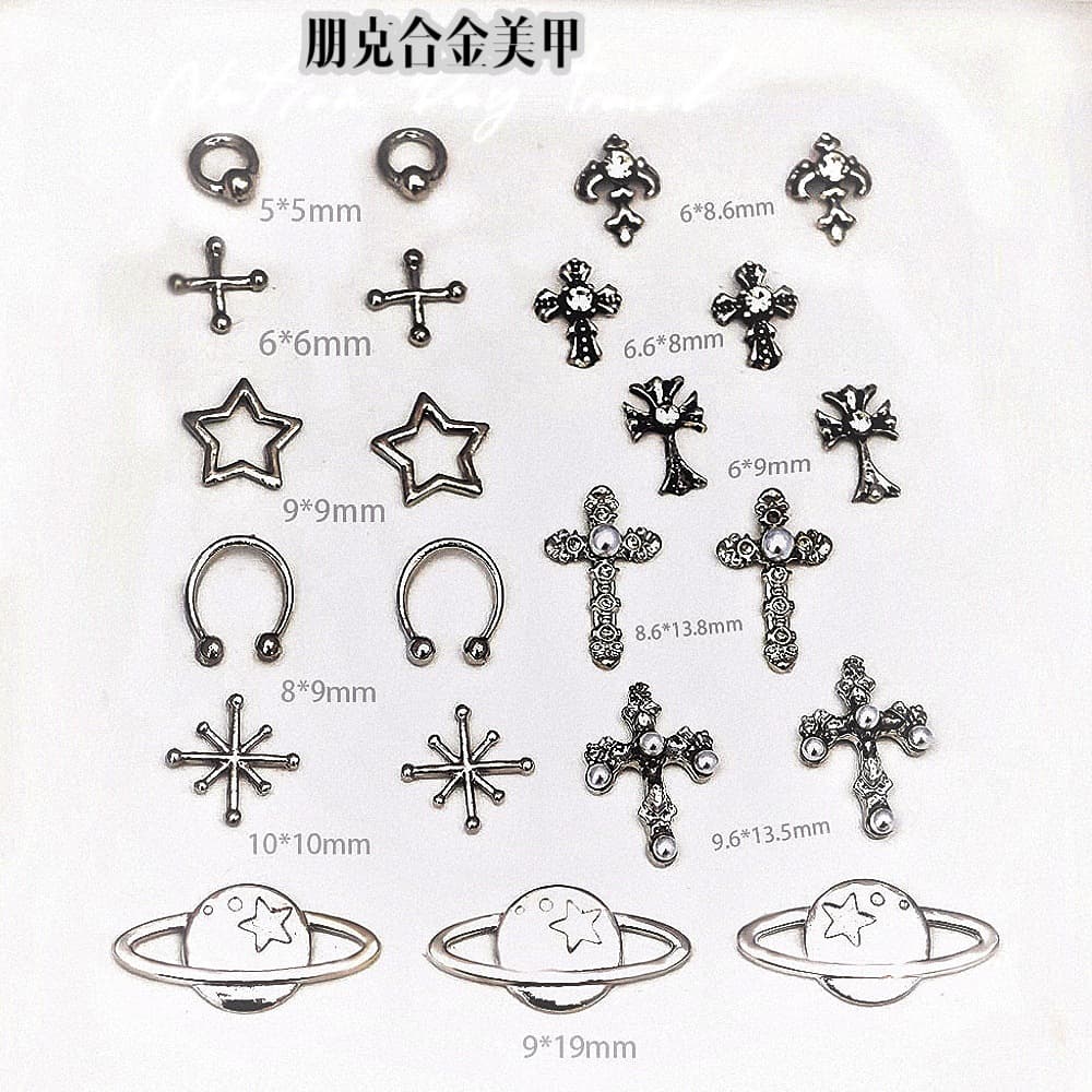 Punk Style Queen Mother Earth Planet Nail Art Accessories Silver Metal Cross Star Nail Accessories Trendy Manufacturer Wholesale