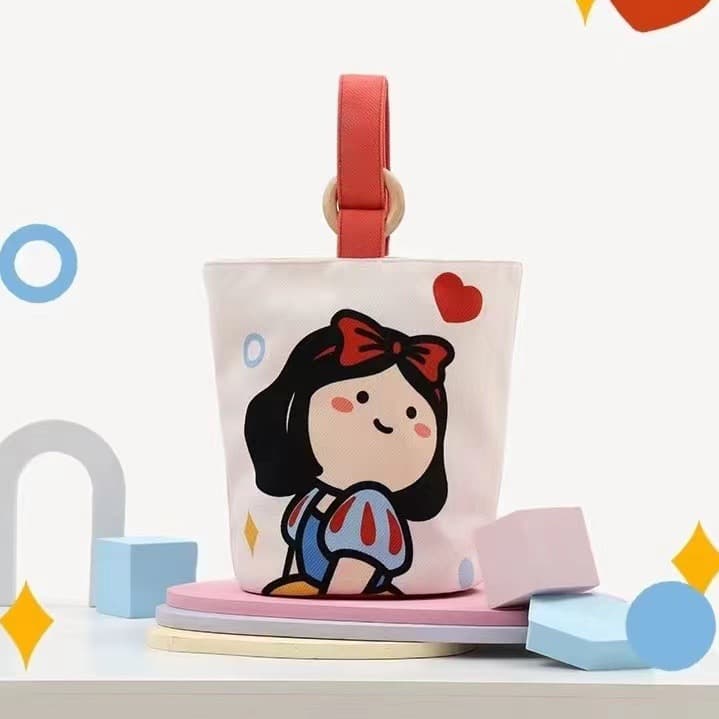 Snow Princess Cute Energetic Original Casual Handheld Bucket Bag, Shopping and Lunch Carrier for Female Students, Meal Box Tote