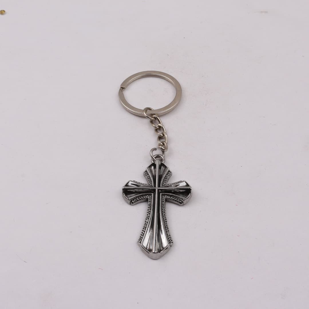 Creative Pitted Texture Cross Pendant Men's Accessories European and American Street Hip Hop Punk Keychain Cross-border