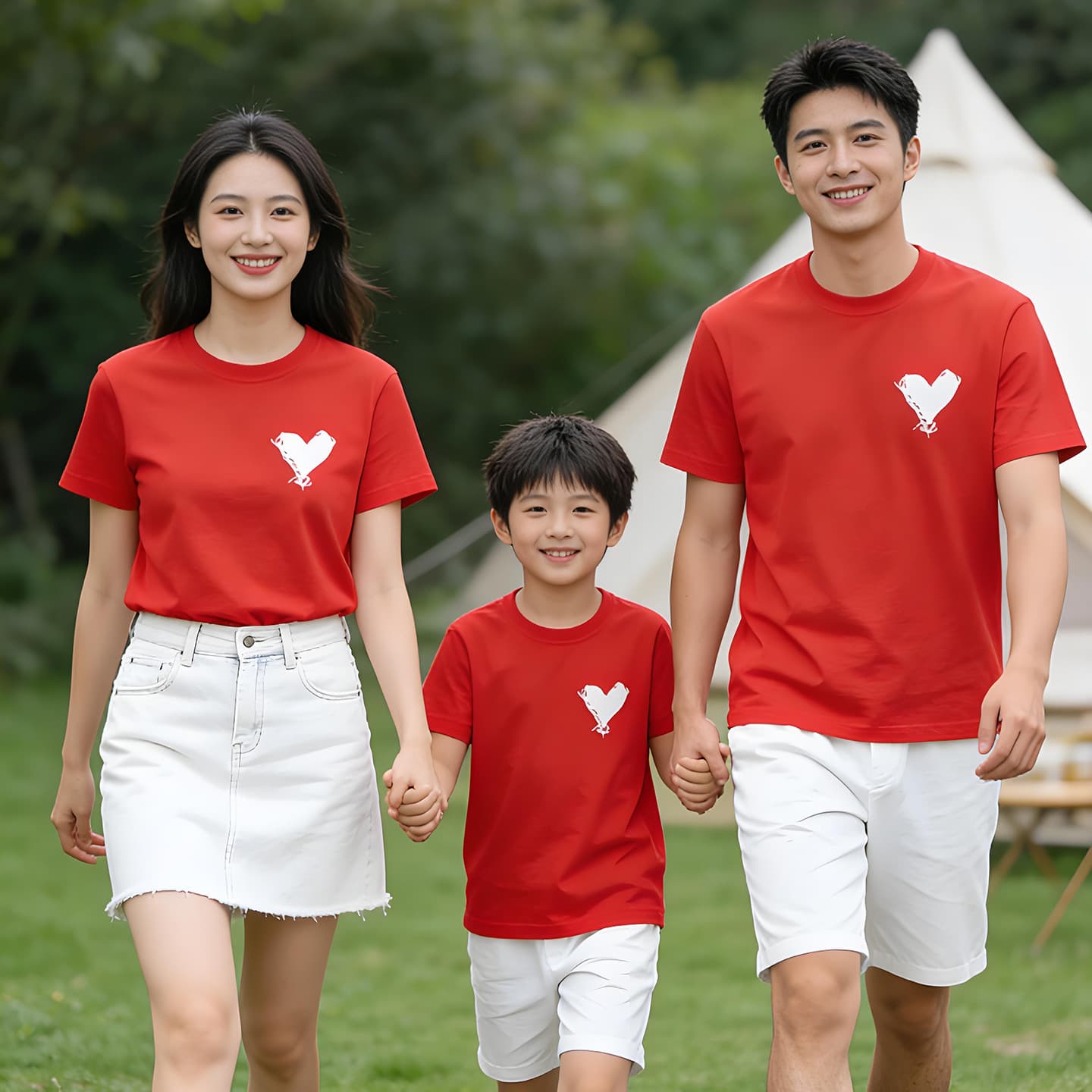Baitianyan parent-child wear 2026 new summer style family of three or four loving T-shirt red family wear short-sleeved baby