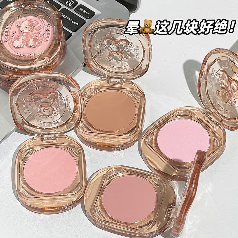CAPUPU Bear Blush Matte Velvet Finish, Non-Flaky, Brightening, Contouring, 3D Base Blush Palette