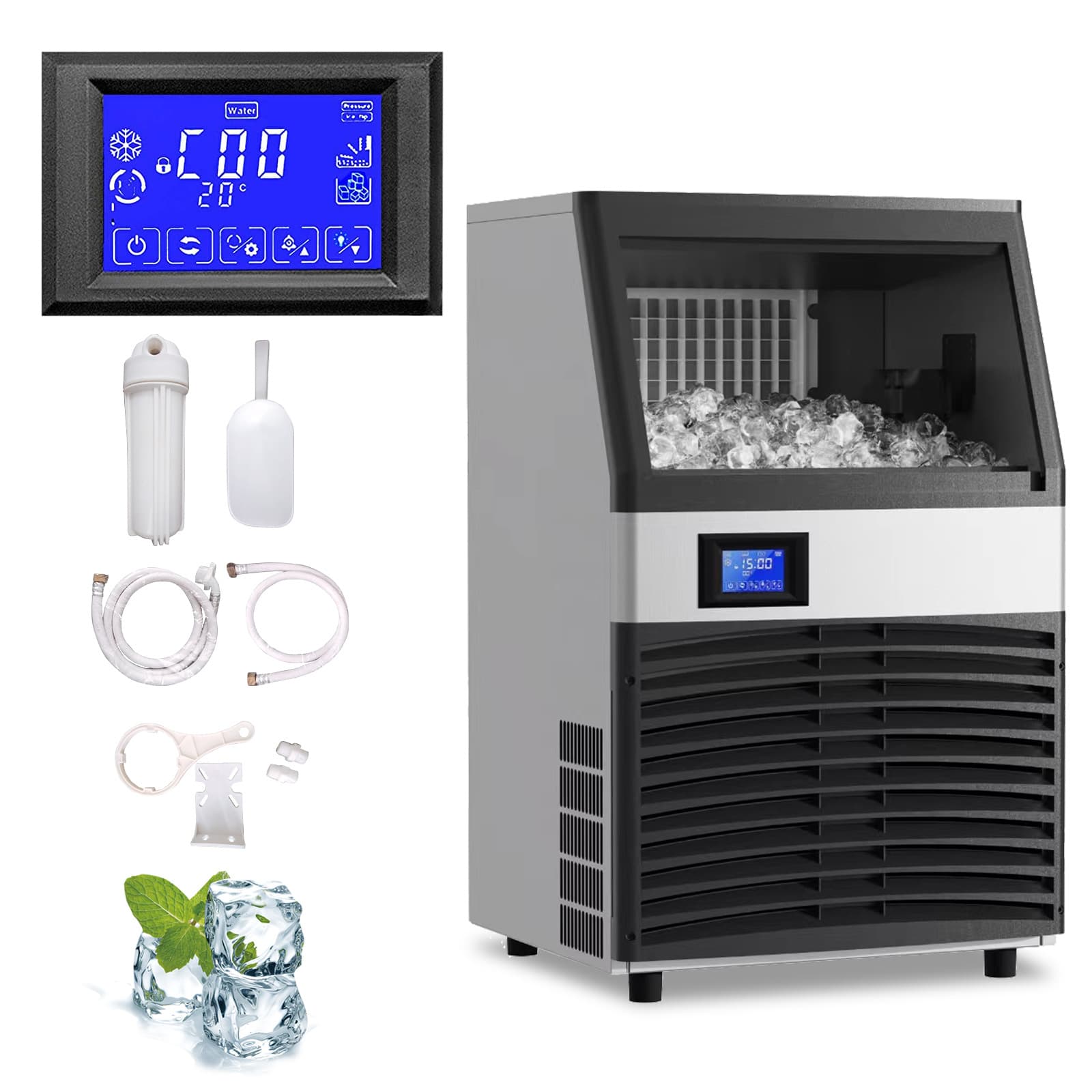 Ice Joy Ice Maker, Commercial Large 40kg, Suitable for Milk Tea Shops, Bars, and KTVs, Vertical Model, 40kg Fully Automatic.