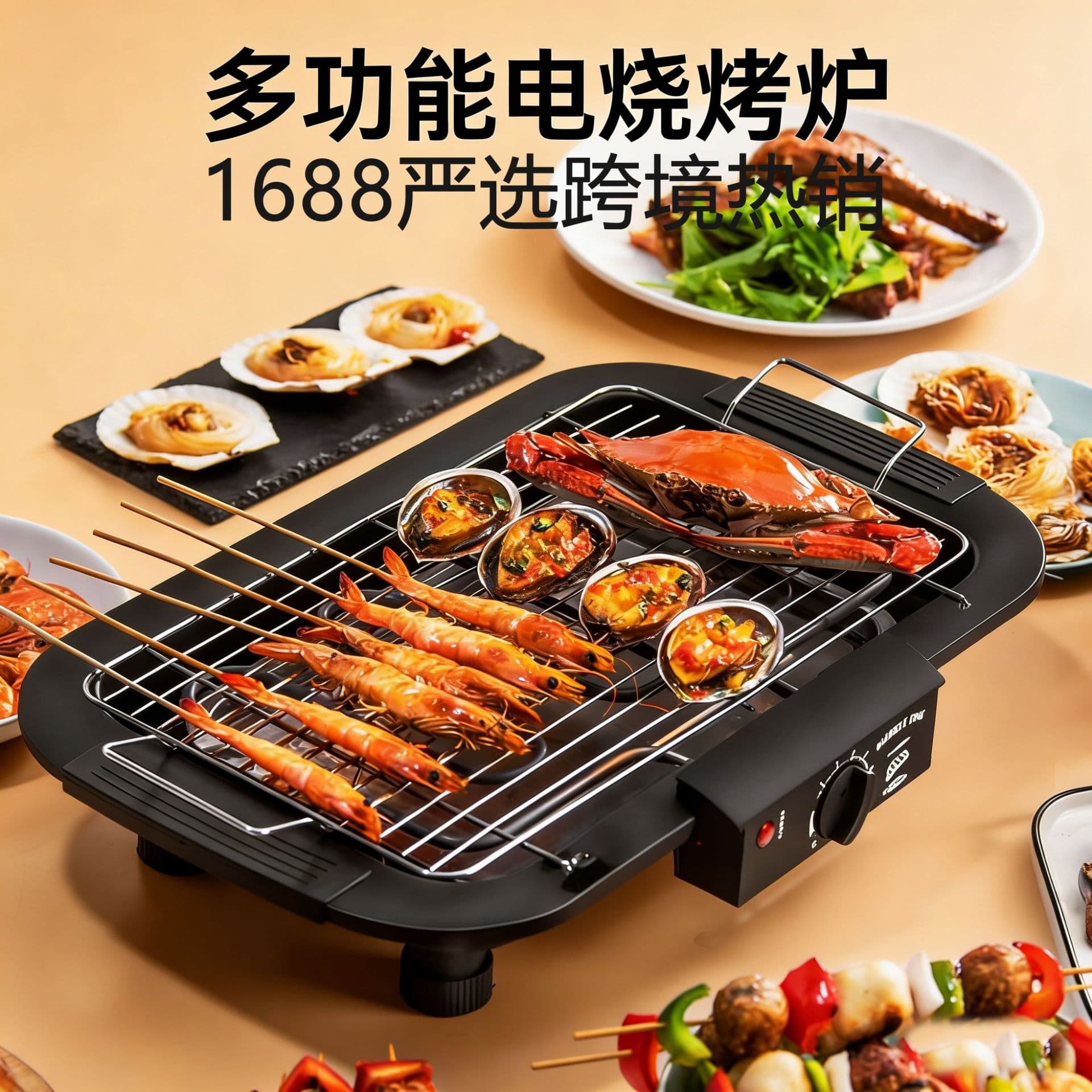 Cross-border 120V US Standard 110V Taiwan South America Home Smokeless BBQ Electric Grill Pan UL 3-Prong Plug Grill Rack